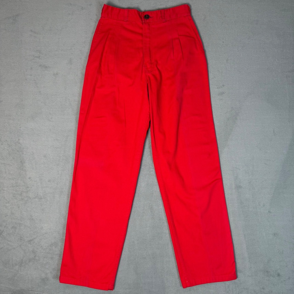 Vintage 90s CREAM Red High Waist‎ Pleated Trousers Pants Made in Canada 26x28